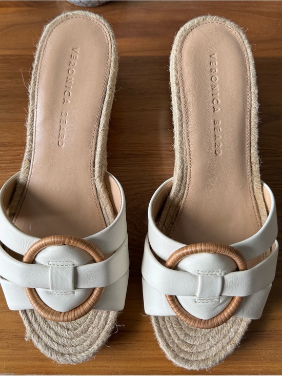 Veronica Beard Shoes - Veronica Beard White Leather Slide Sandals with Rattan Ring (size 7)